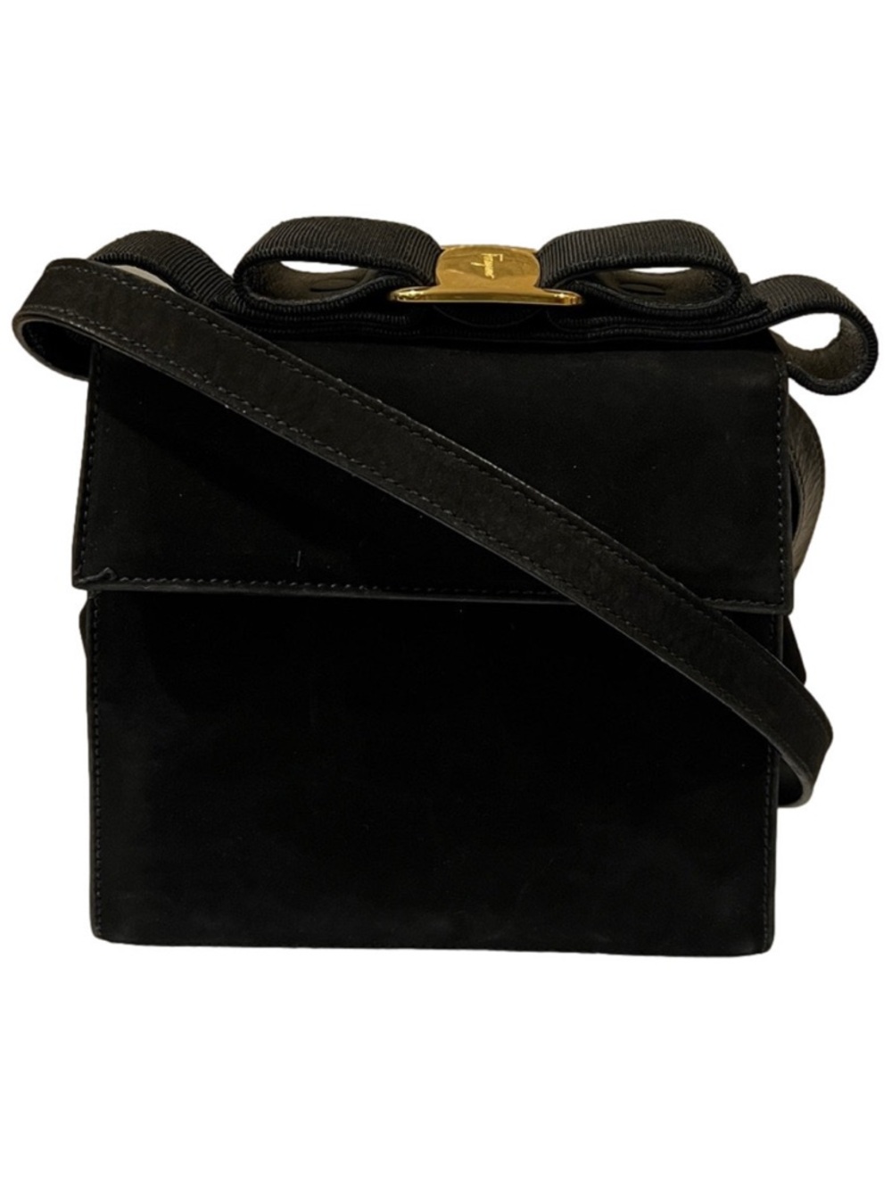Salvatore Ferragamo Black Suede Vara Bow Crossbody Bag EUC